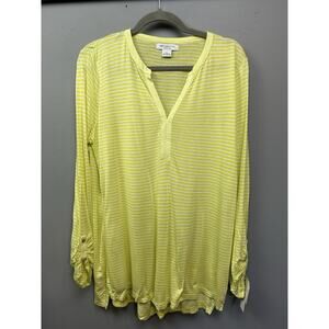 Liz Claiborne Henley‎ Shirt Womens Large Yellow Stripe Bright Lightweight Beac